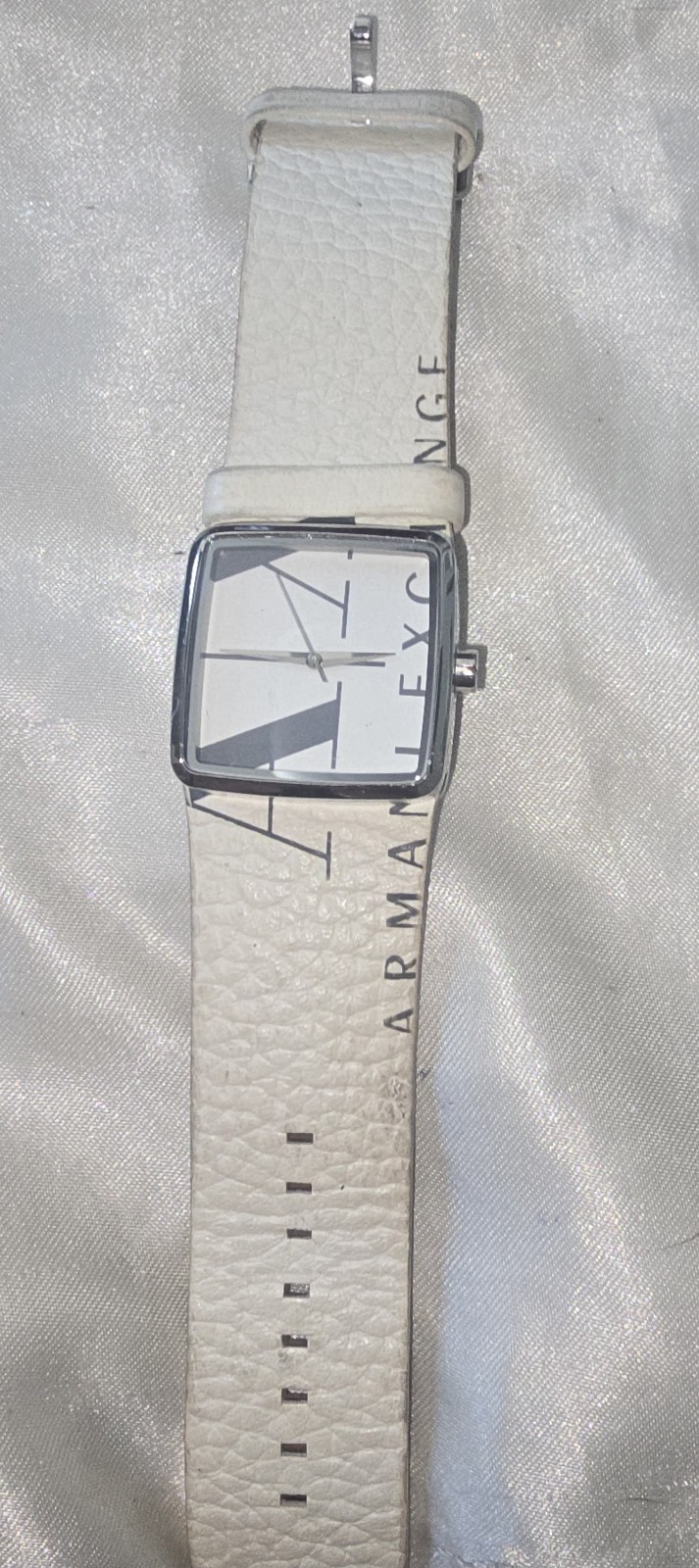Armani Exchange AX3001 Quartz 50m WR Square Analog White Leather Strap