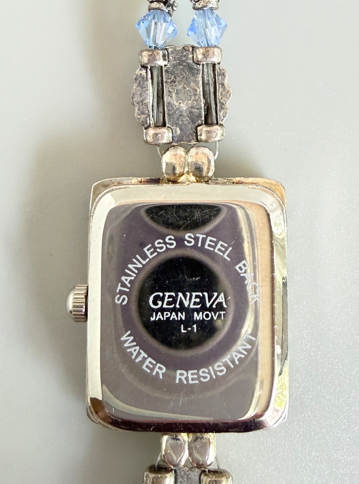 Geneva Silver Tone Beaded Watch Light blue Bicone Crystal Toggle Strap Retro