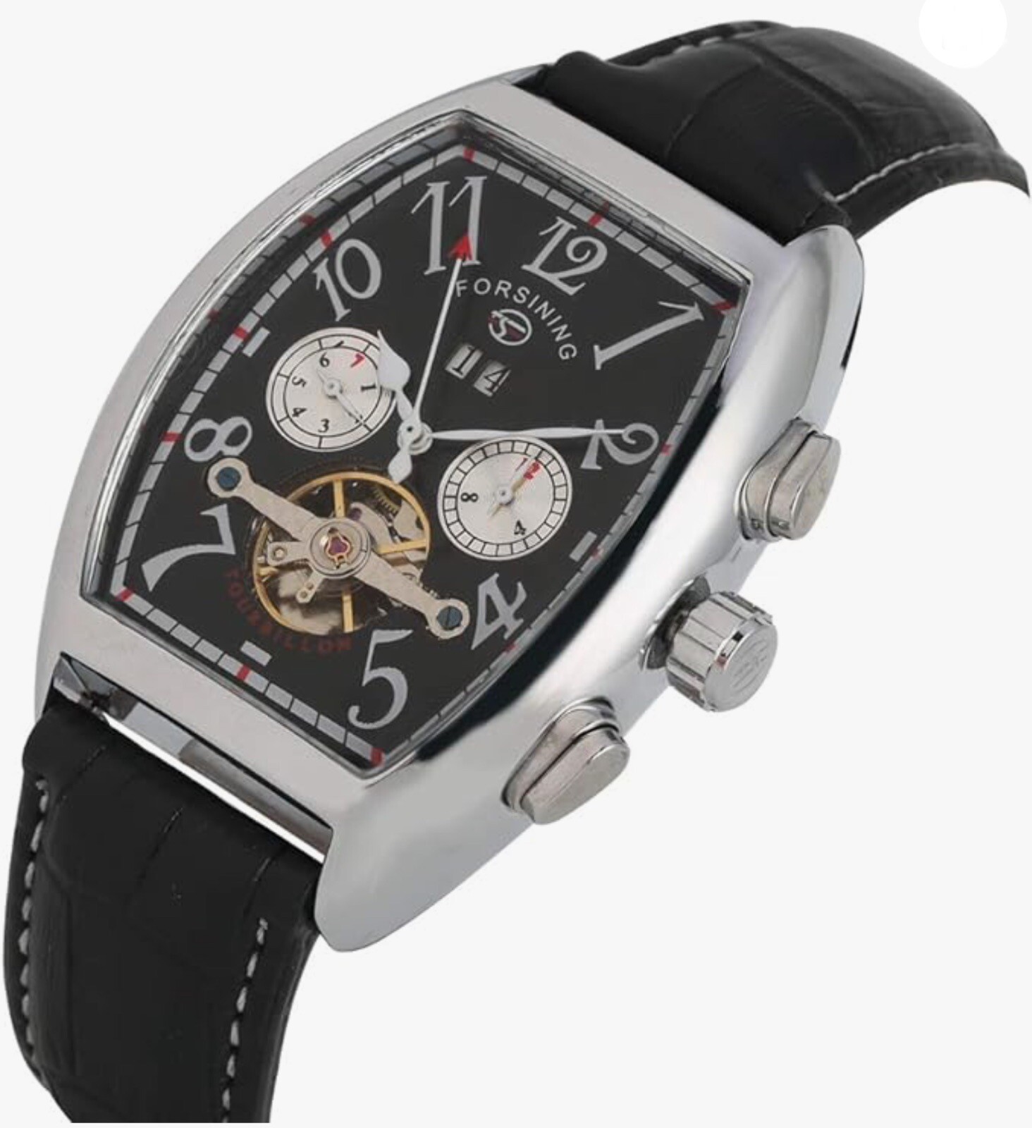 Forsining Automatic Watch Men Sport Tonneau Shaped Leather Waterproof Date Gift