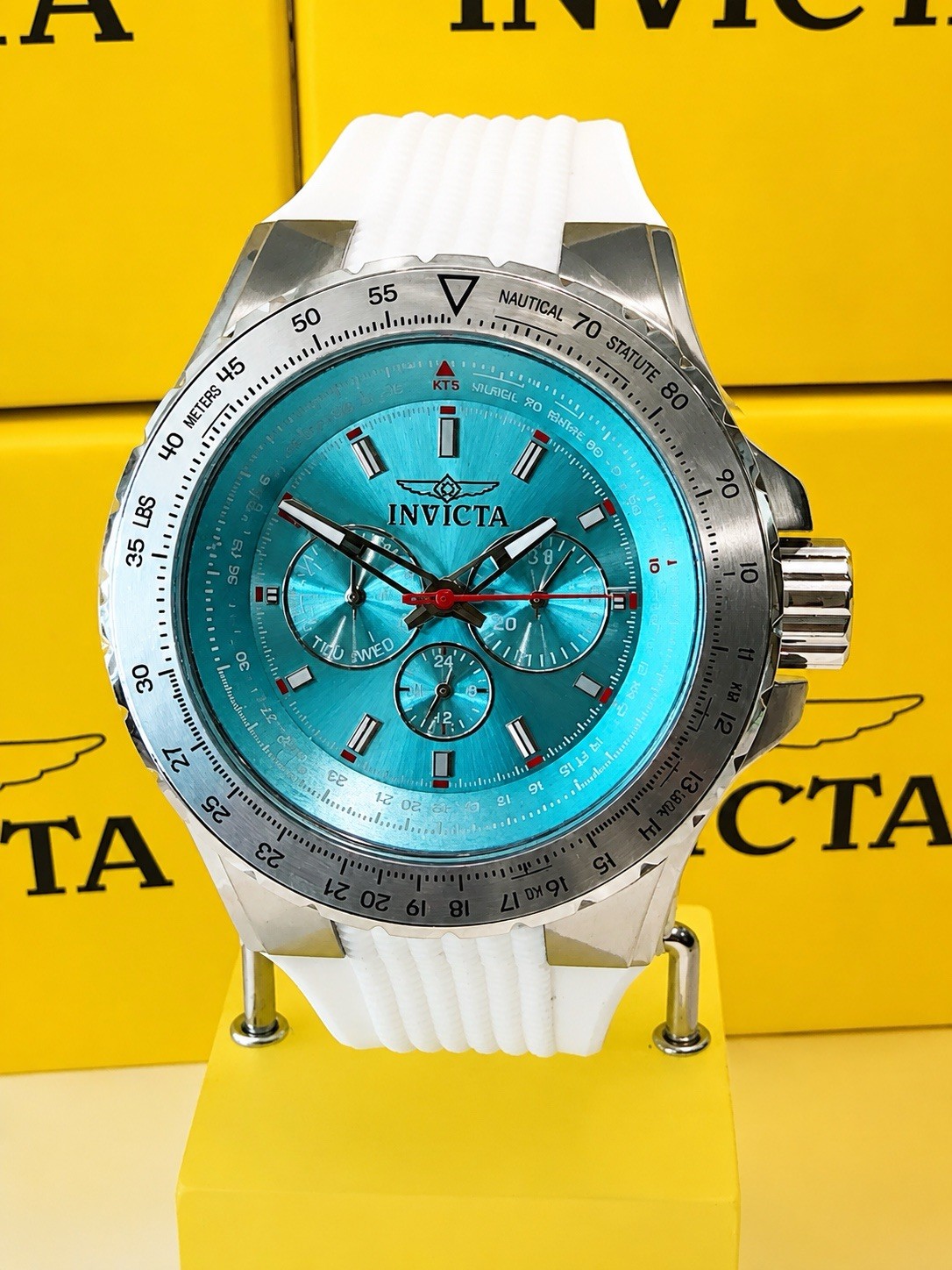 Invicta Aviator Skyshock Men’s 50mm Light Blue Dial White Silicone Watch NWT