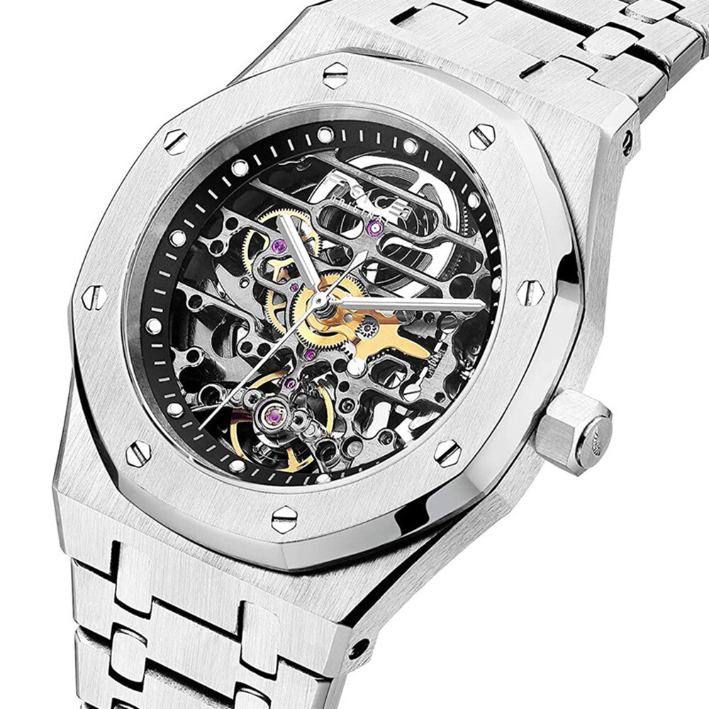 Men’s Automatic Mechanical Watch Skeleton Hollow Out Sapphire Glass Sports Watch