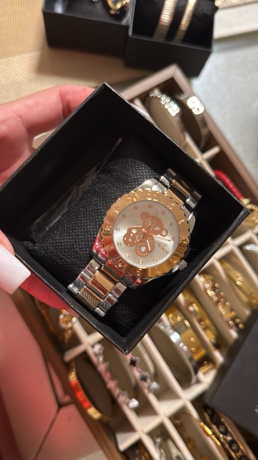 Tous Teddy Bear Two-Tone Quartz Watch SS Bracelet Gem Bezel 36-39mm Box