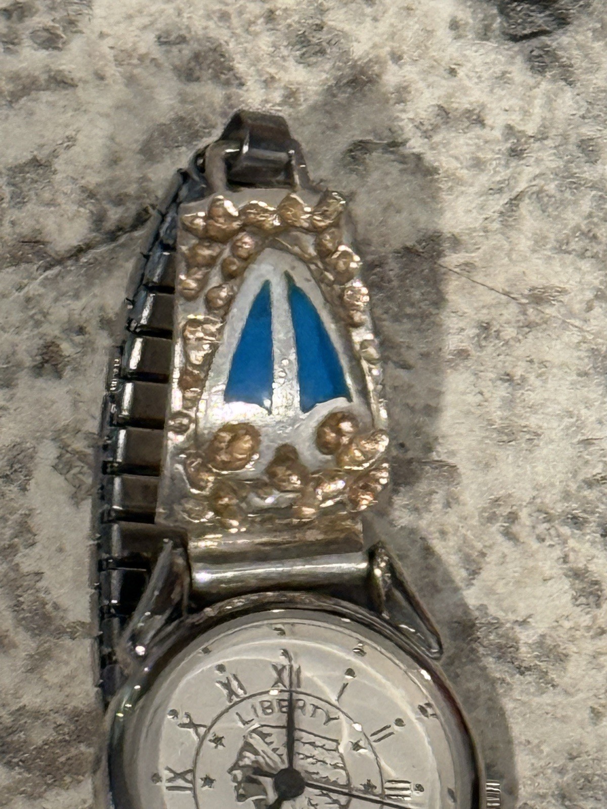 Turquoise Inlay Watch Band – Women’s – Liberty Watch Indian Head 925 Sterling