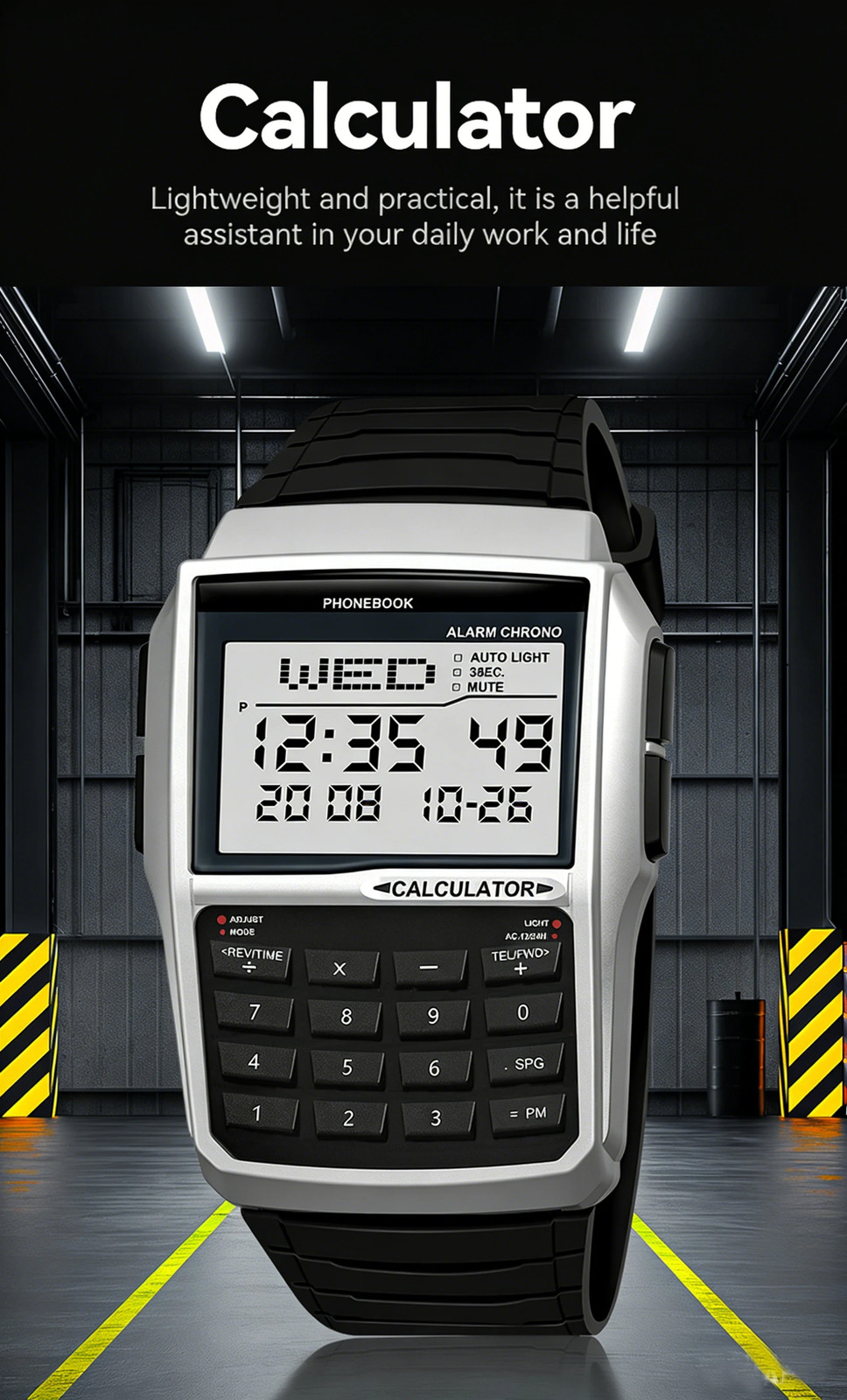Men’s Digital Calculator Watch LED Multifunction Sports Wristwatch