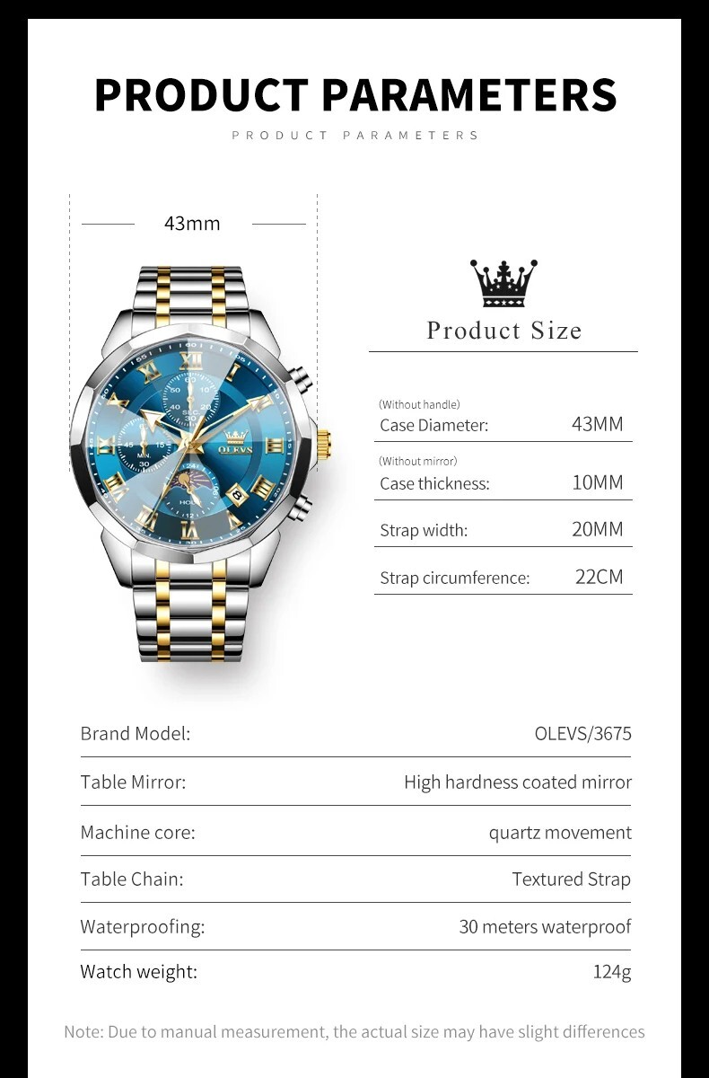 OLEVS Waterproof Watch Men’s Quartz Luminous Luxury Steel Stainless Men Strap