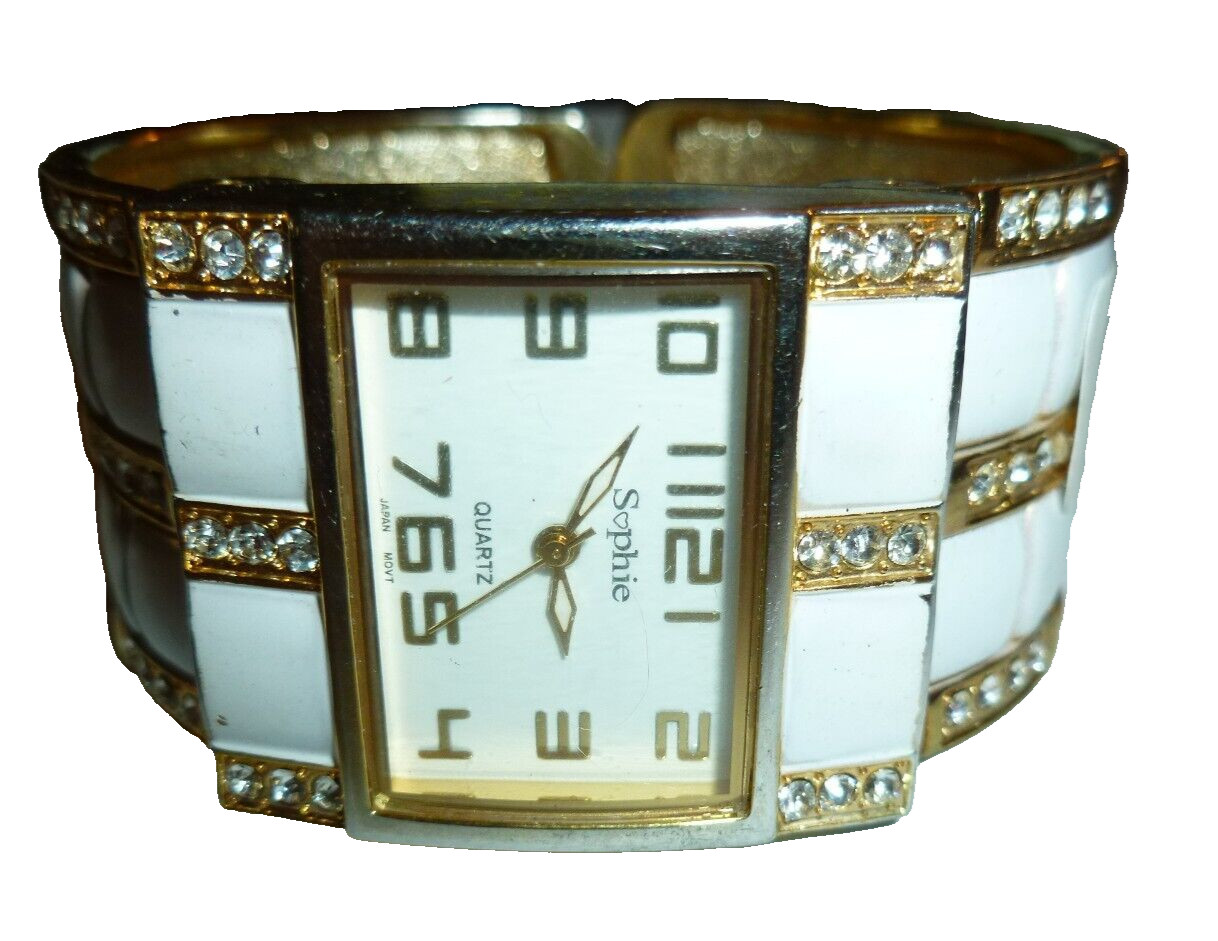 Sophie Fashion Cuff Bangle Watch Women Gold Tone White Dial Analog Quartz Modern
