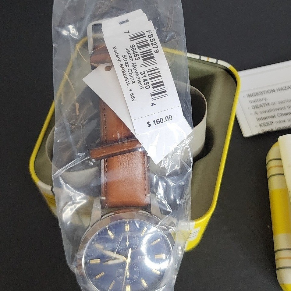 Fossil Mens Neutra Chronograph Navy Blue Dial Brown Leather Watch FS5279/ New