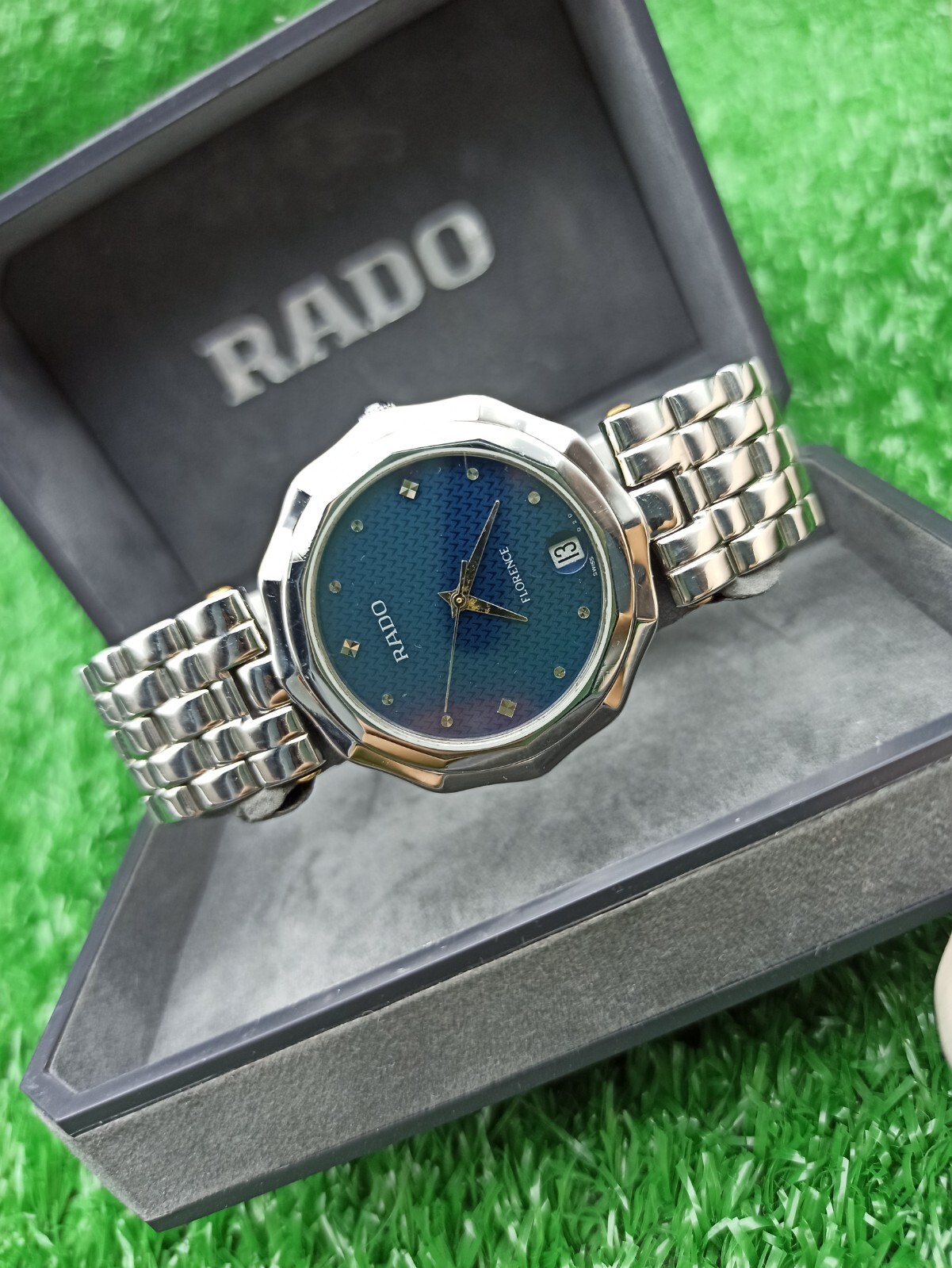 FULL SET VINTAGE RADO FLORENCE BLUE WATCH SWISS MADE 80s MEN & RARE & CLASSIC