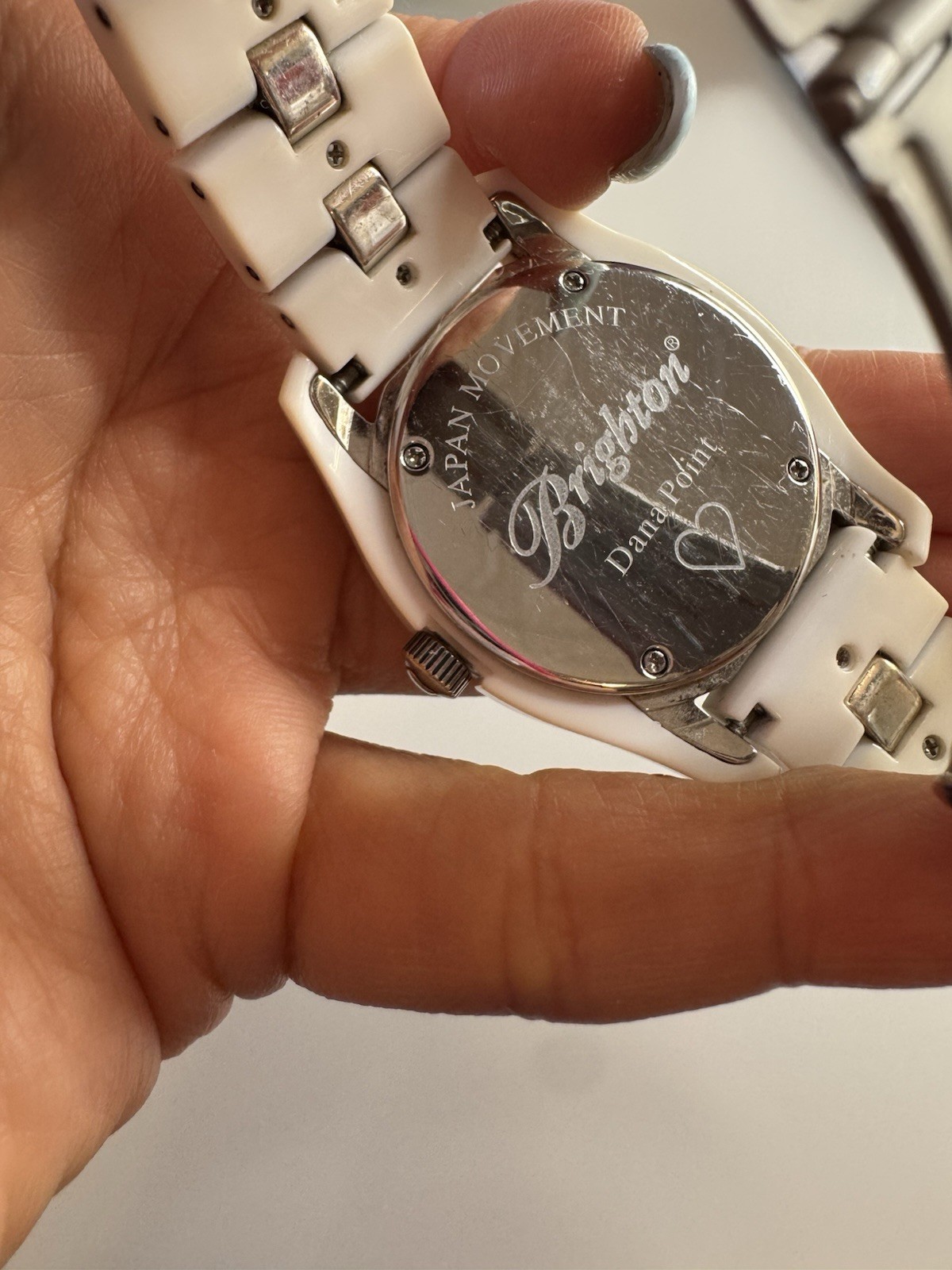 Brighton Dana Point White Ceramic Bracelet Quartz Analog Watch Silver Dial