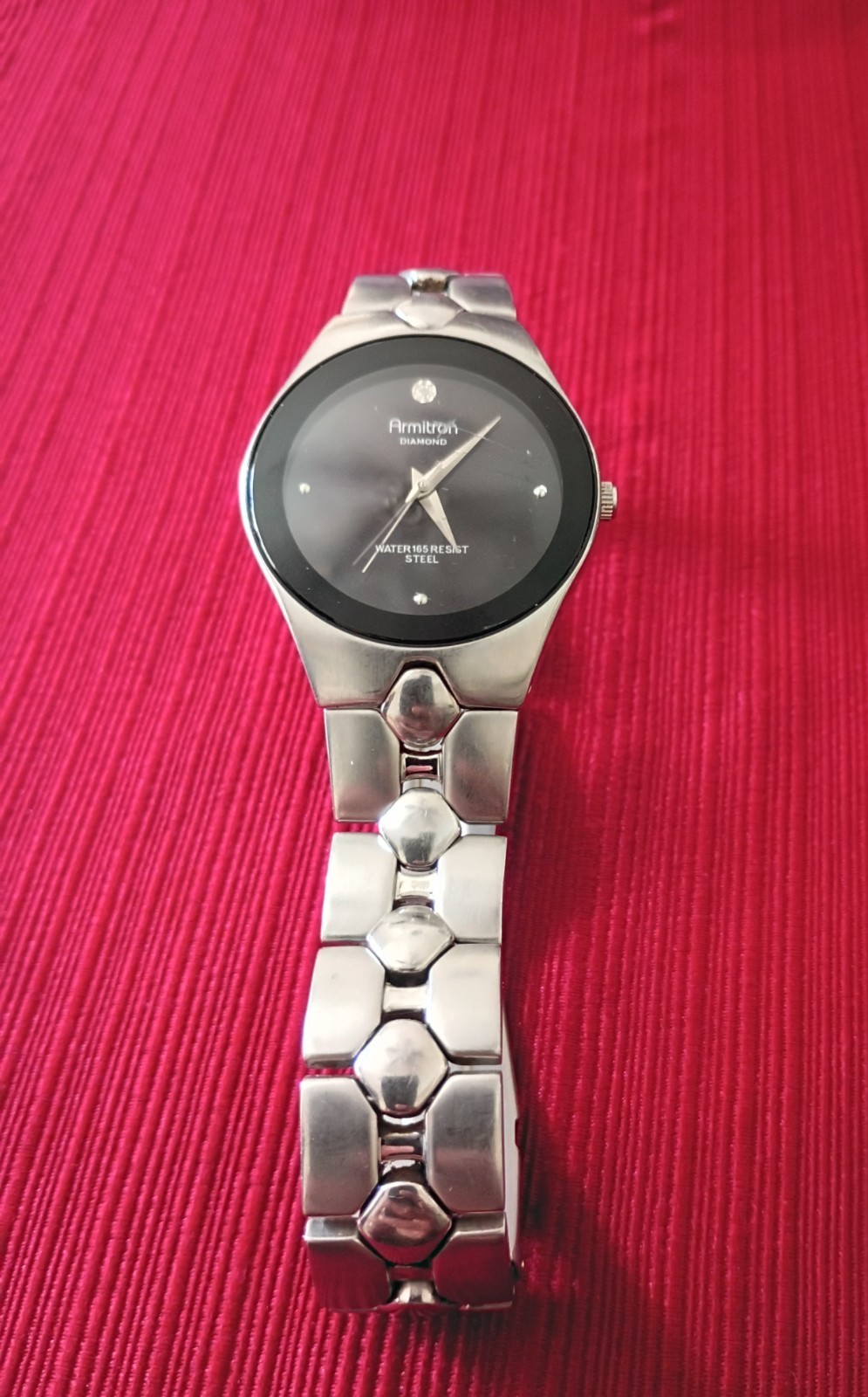 Armitron Mens Watch 36mm Silver Tone Black Dial Diamond 20/1789F 7″ New Battery