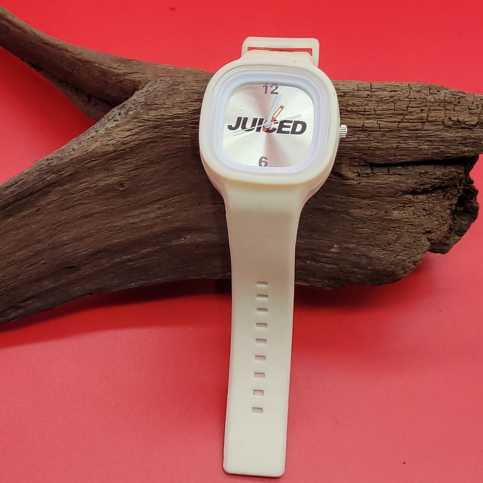 Juiced Watch White Buckle Band Square Shaped Face Modern Fashion SHREDZ