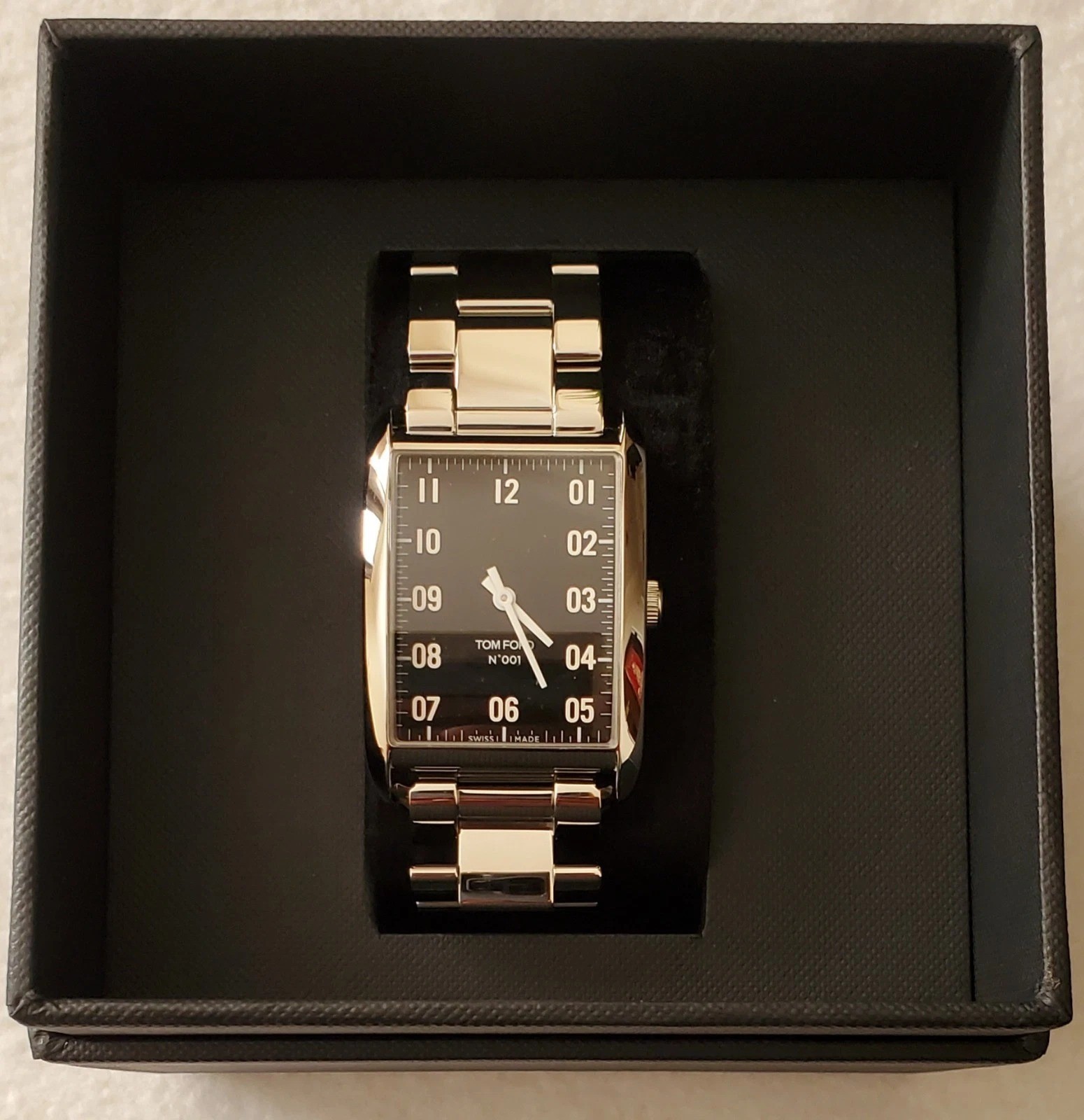 Tom Ford Watch, N.001 Quartz, Black Dial , Stainless Steel Band