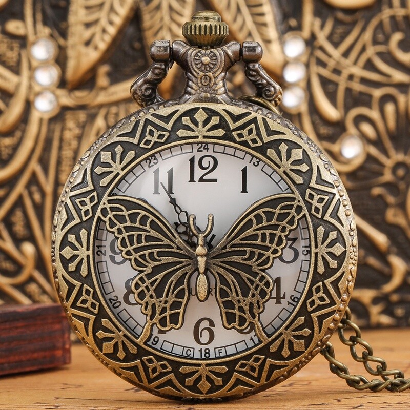Vintage Pocket Watch Chain Animal Theme Necklace Chain Quartz Movement Watches