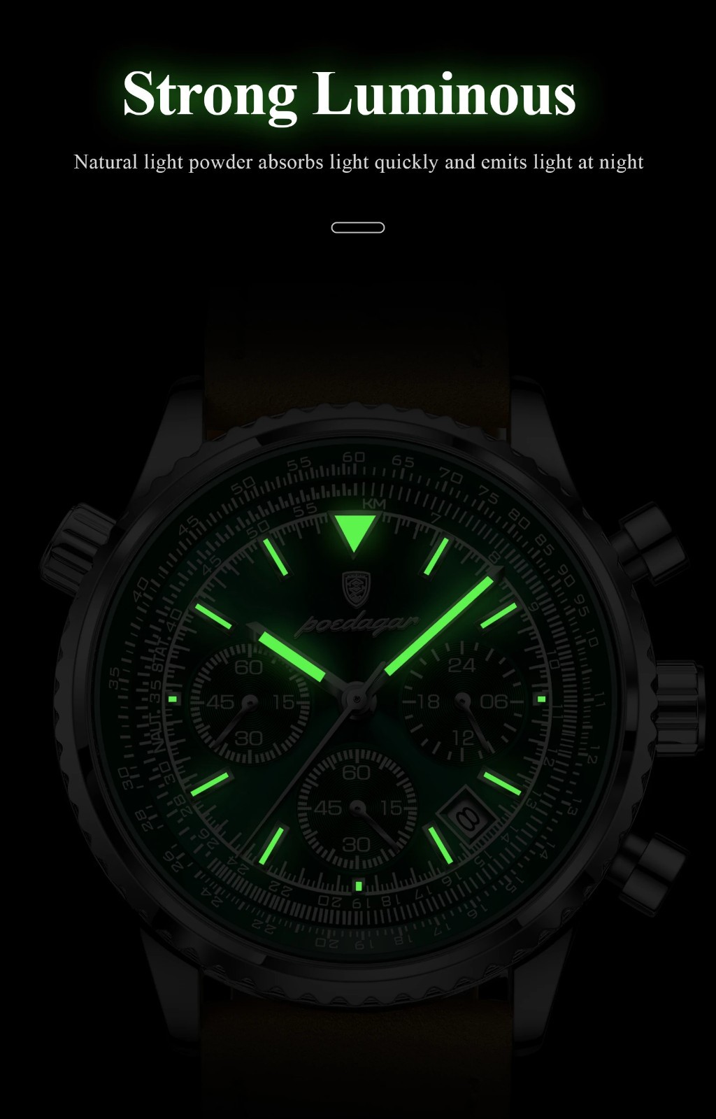 POEDAGAR Luxury Men Quartz Watch Waterproof Chronograph Leather Best Gift