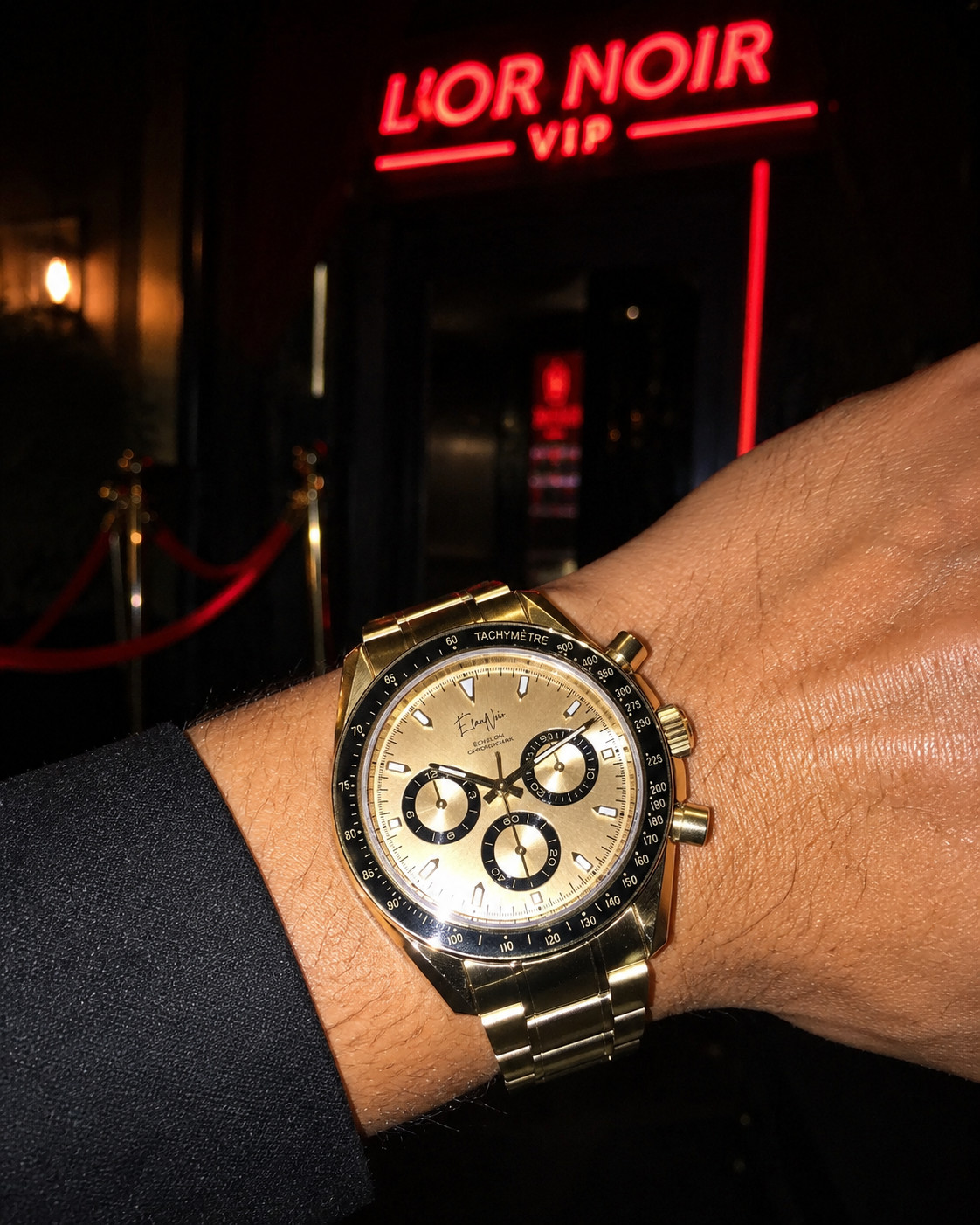 Élan Noir Chronograph Watch VK63 Gold Dial Sapphire Crystal Steel 40mm