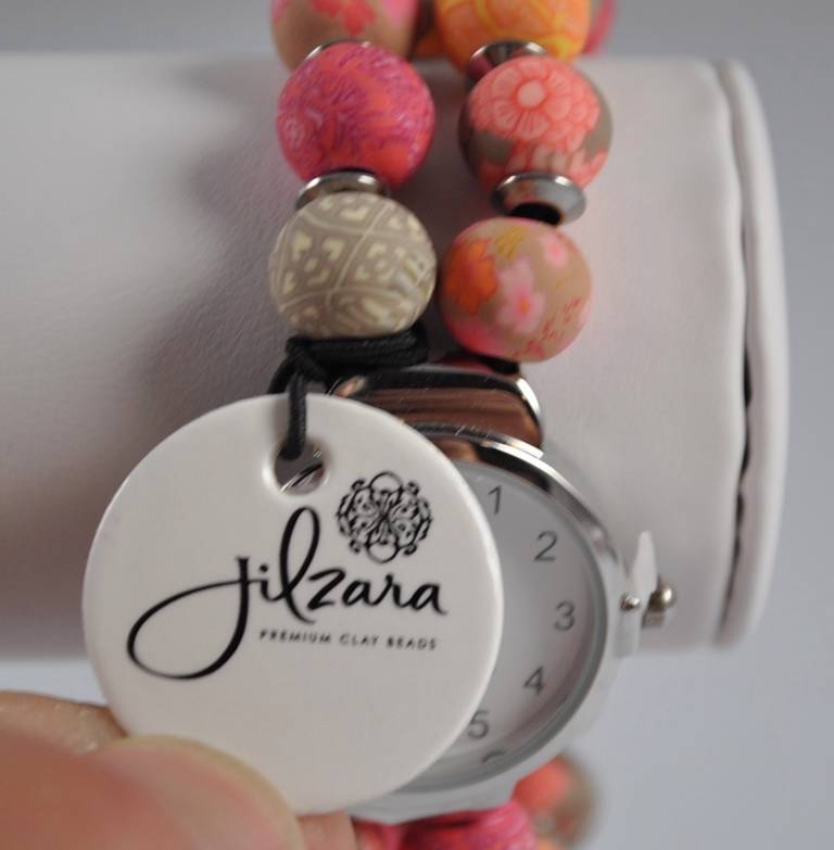 Jilzarah Southern Peach Round Watch Polymer Clay Beads Handcrafted Artisan G22