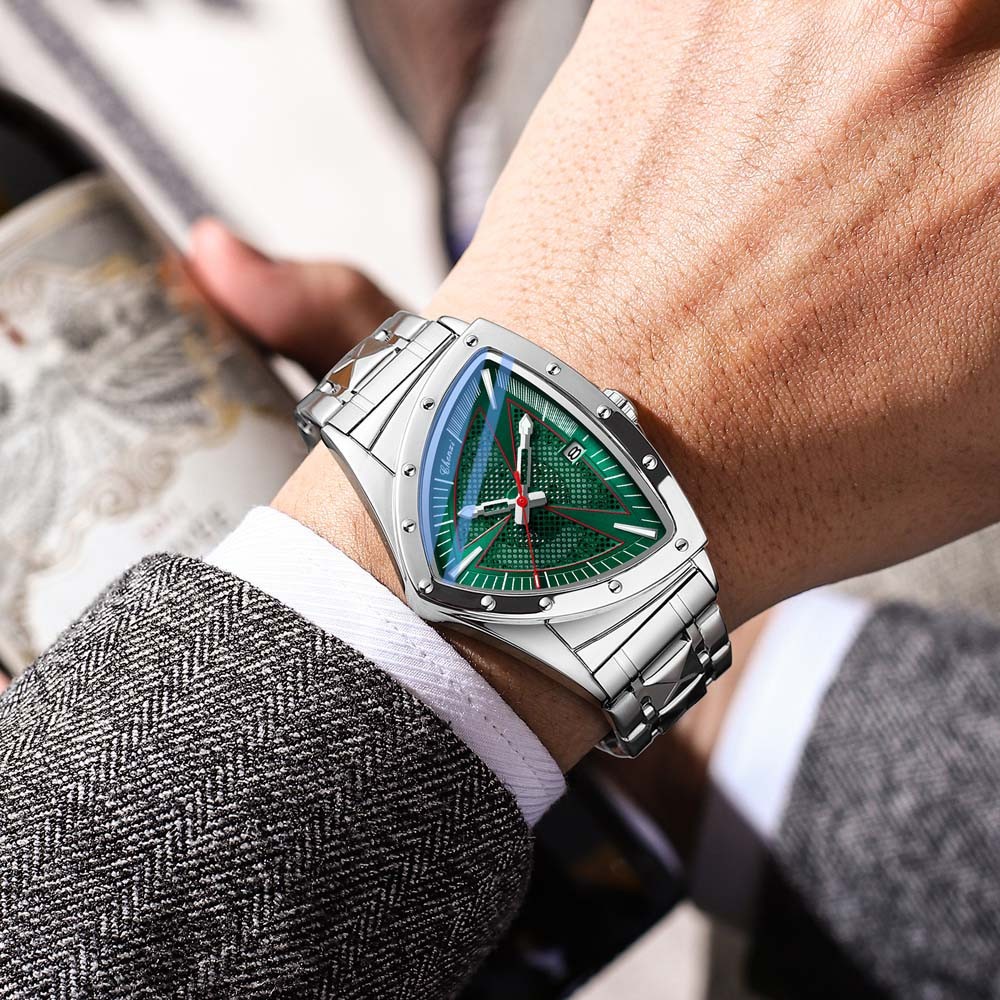 CHENXI Men Quartz Watch Triangle Silver Steel Watch for Male Business Wristwatch