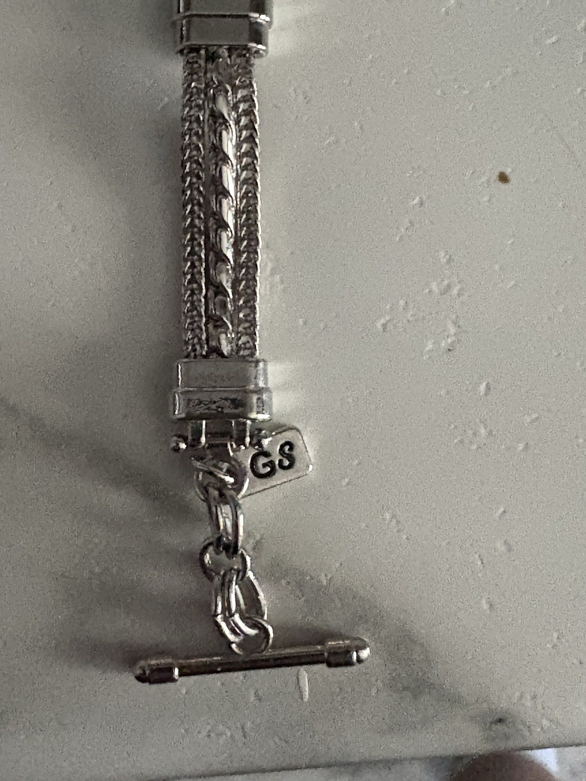 Vintage Ginger Snap Jewelry Adjustable Silver Tone Bracelet + Enamel GS Charm