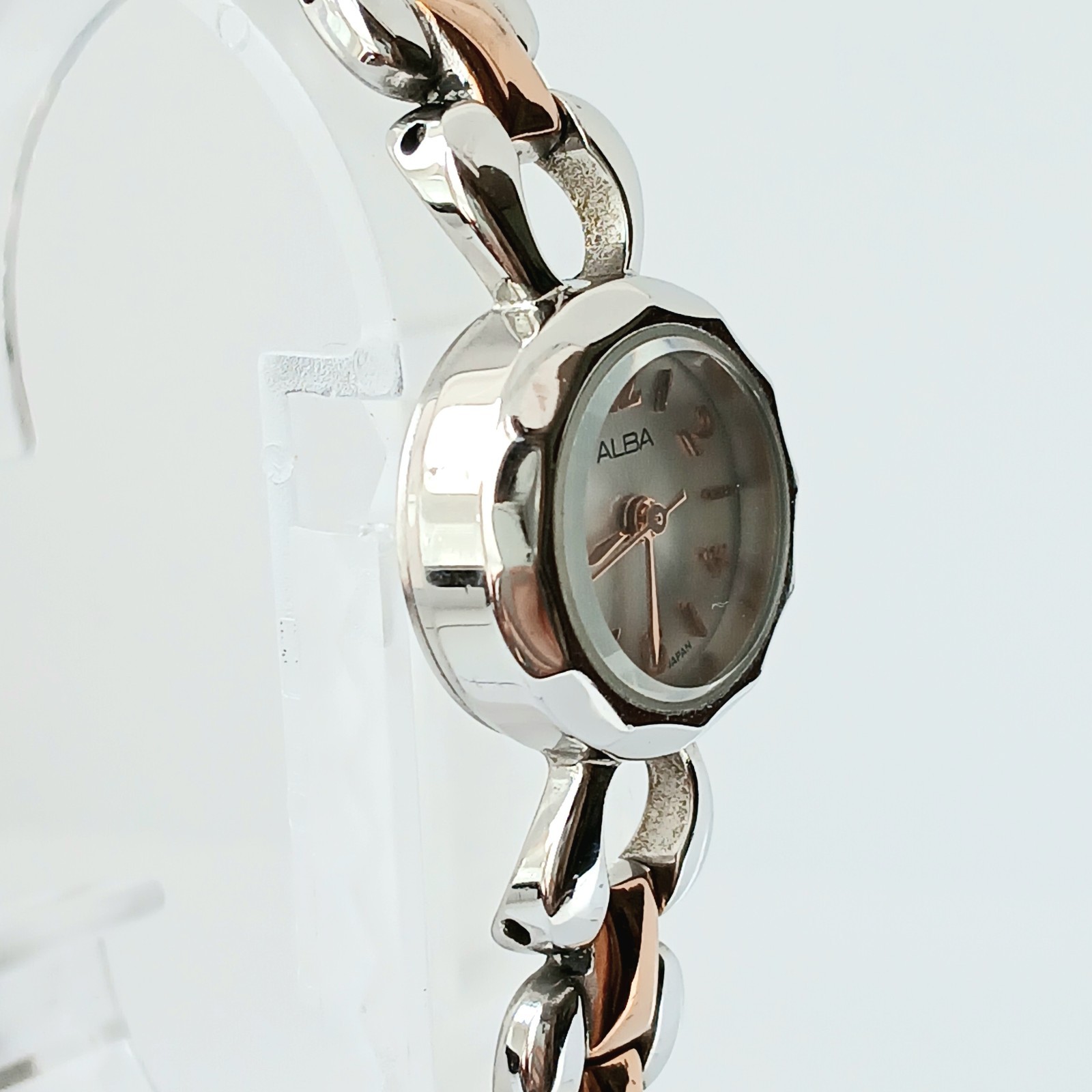 Vintage SEIKO ALBA Dodecagon Quartz Ladies Watch 1N01-KH90 Silver Rose Gold Work