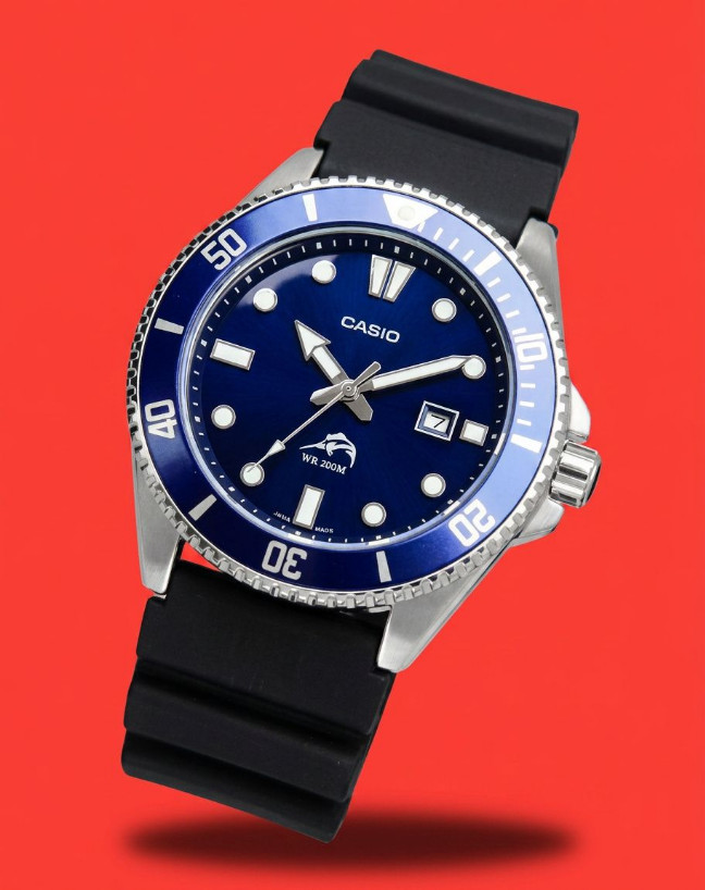 Casio Analog Watch Stainless Steel Nautical Diver Series Blue Dial Wristwatch