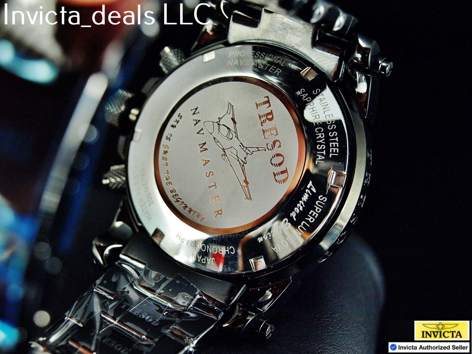 Tresod Men’s NAVMASTER Chronograph Red Dial Black Tone Sapphire Crystal SS Watch