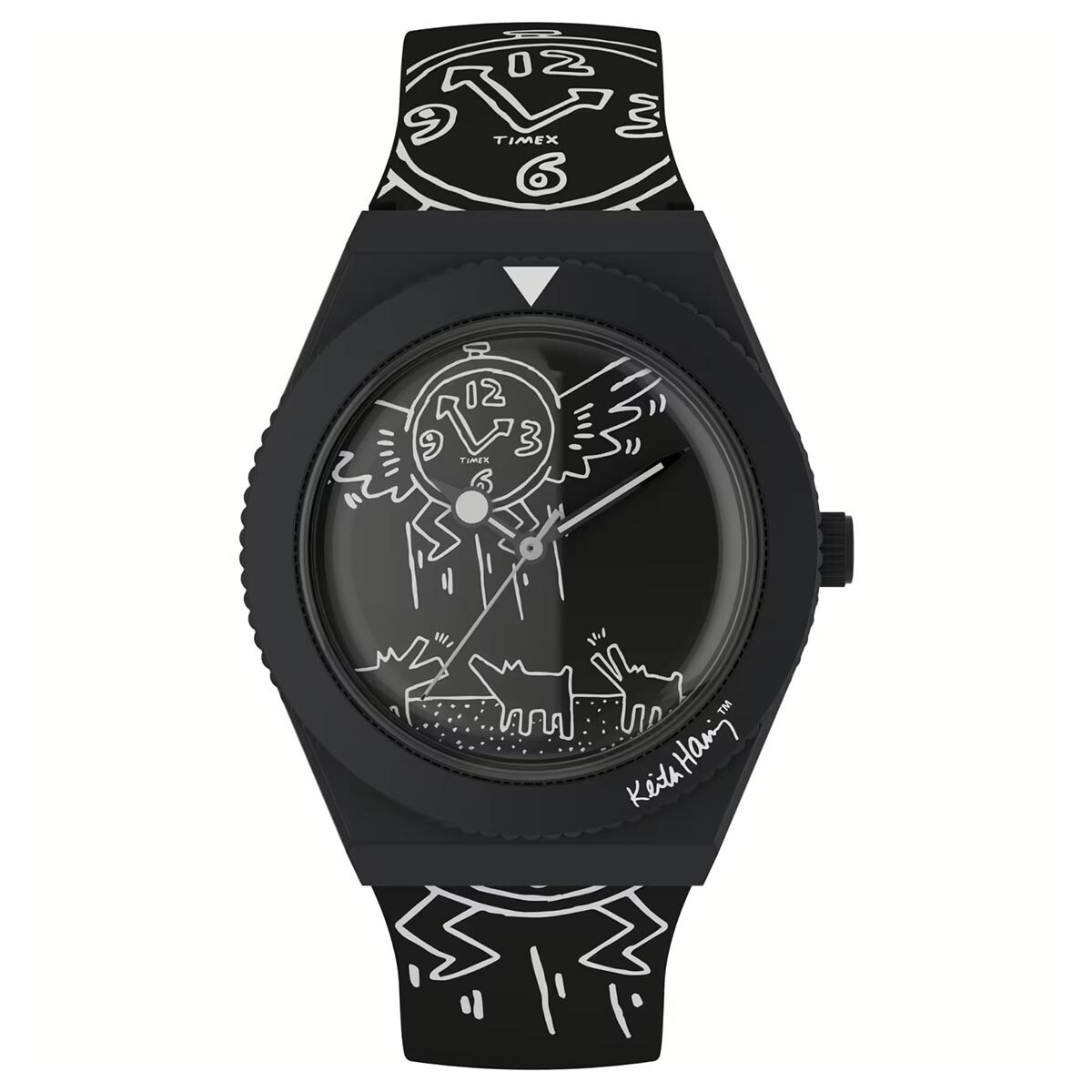 Q Timex x Keith Haring Designer Art Limited Edition Black 38mm Watch TW2W25600