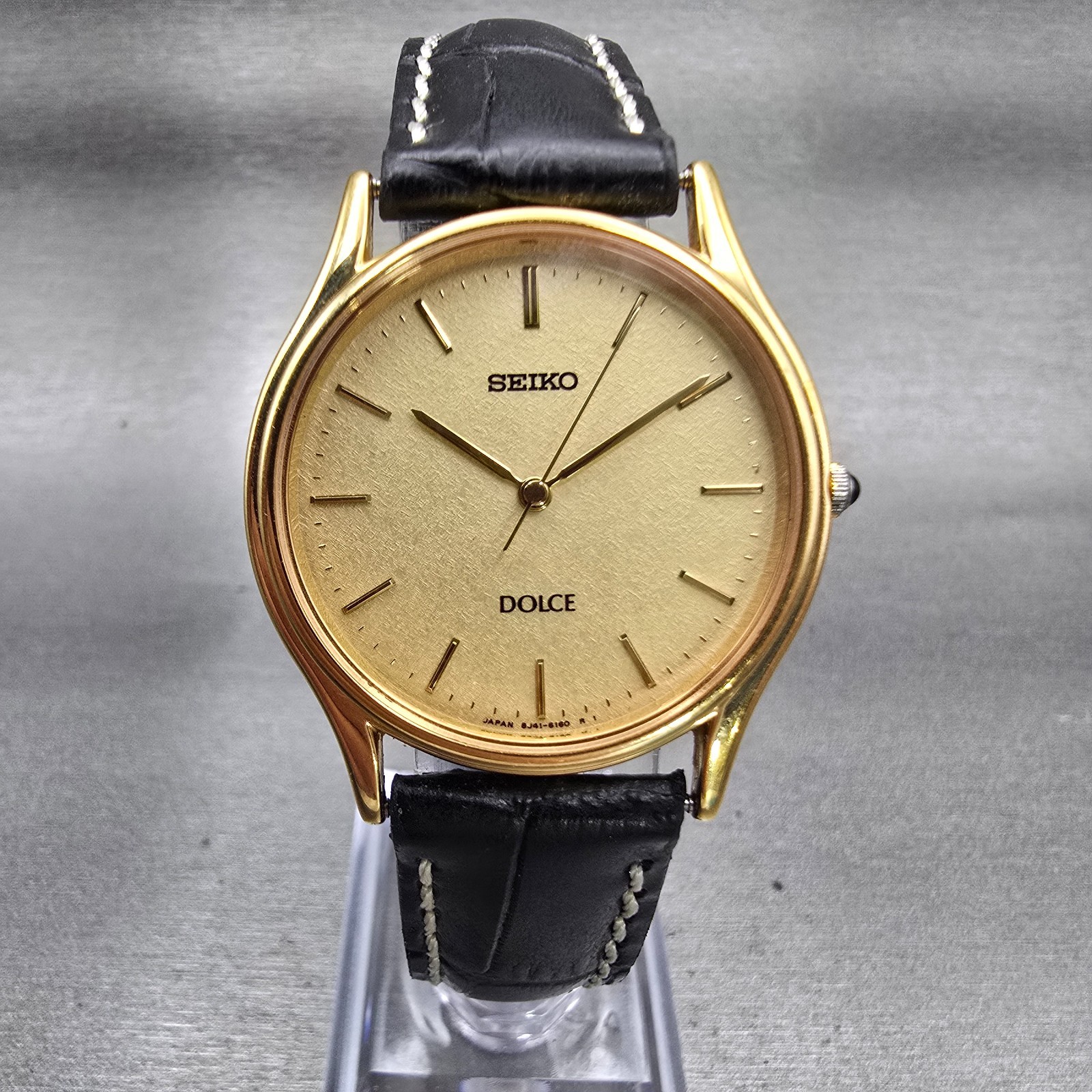 Seiko Dolce Watch Men 31mm Champagne Dial Gold Tone Round 8J41-6100 New Battery