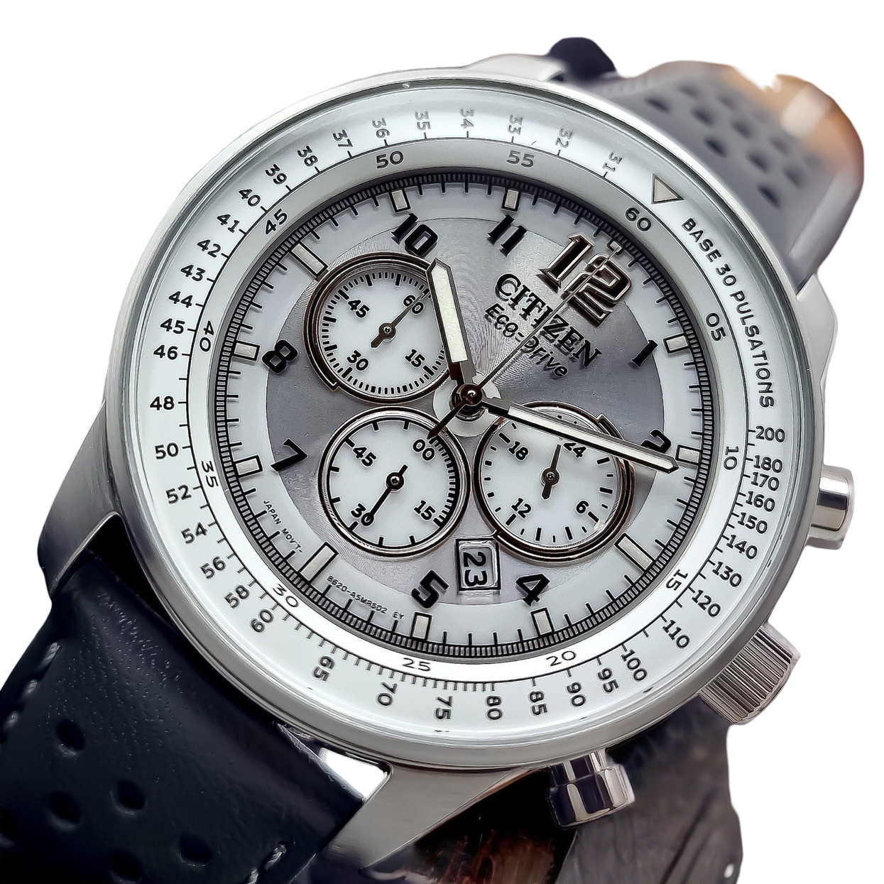 Citizen CA4500-24H Gray Dial Chronograph Date Indicator Leather Band Men’s Watch