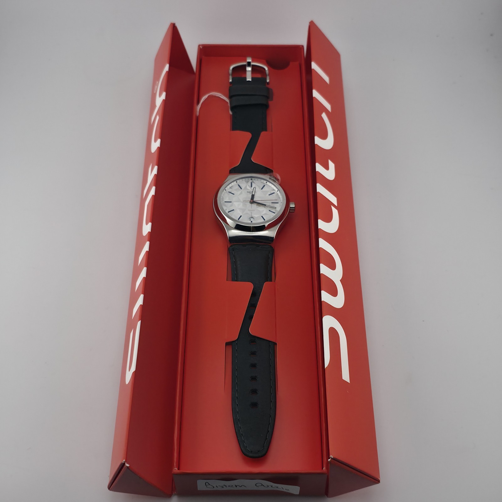 Swatch Sistem51 Automatic Puzzle YIS408 42mm Silver Dial Leather Strap New
