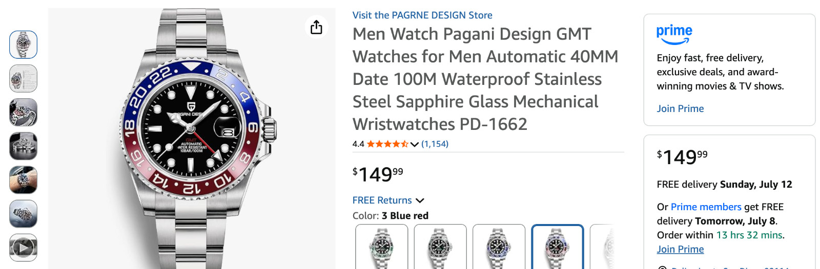 Pagani Design, 40mm, Automatic,GMT, (Pepsi), Sapphire Crystal.