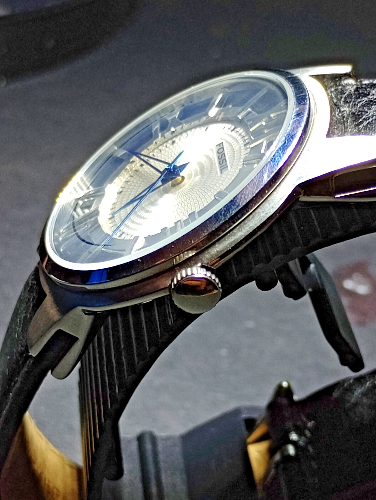 FOSSIL FS-4130 ARKITEKT All Black Stainless Steel Wristwatch Blue hands Dial!!
