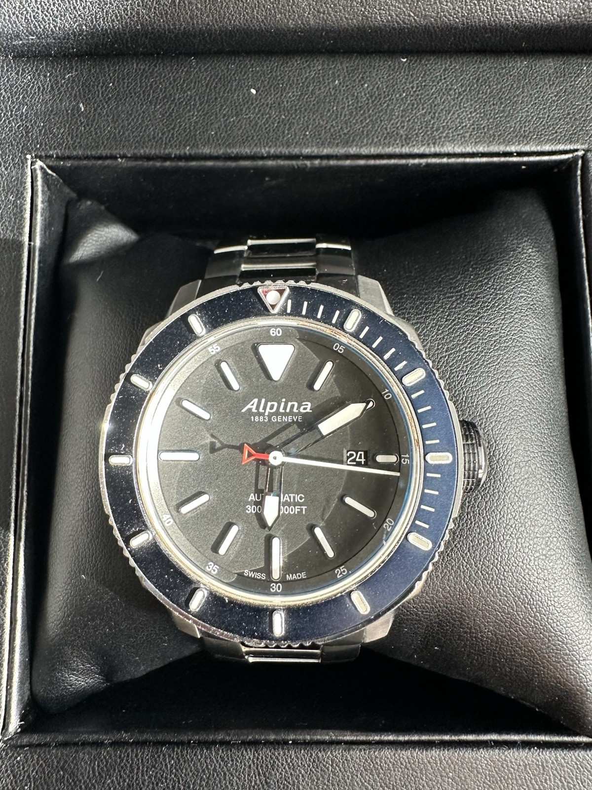 Alpina Seastrong Diver 44mm Automatic SS Bracelet Blue Bezel 300m Date