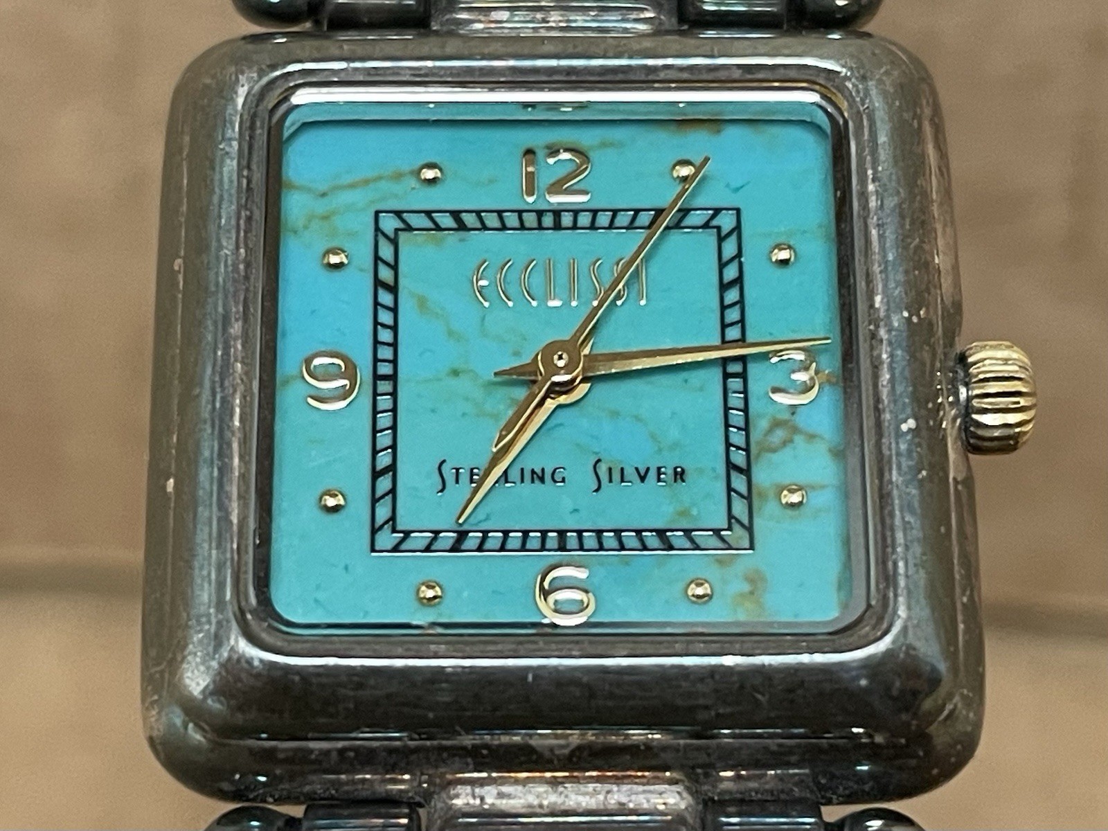 ECCLISSI Sterling Silver 925 Ladies Quartz Wrist Watch Turquoise Face 22490
