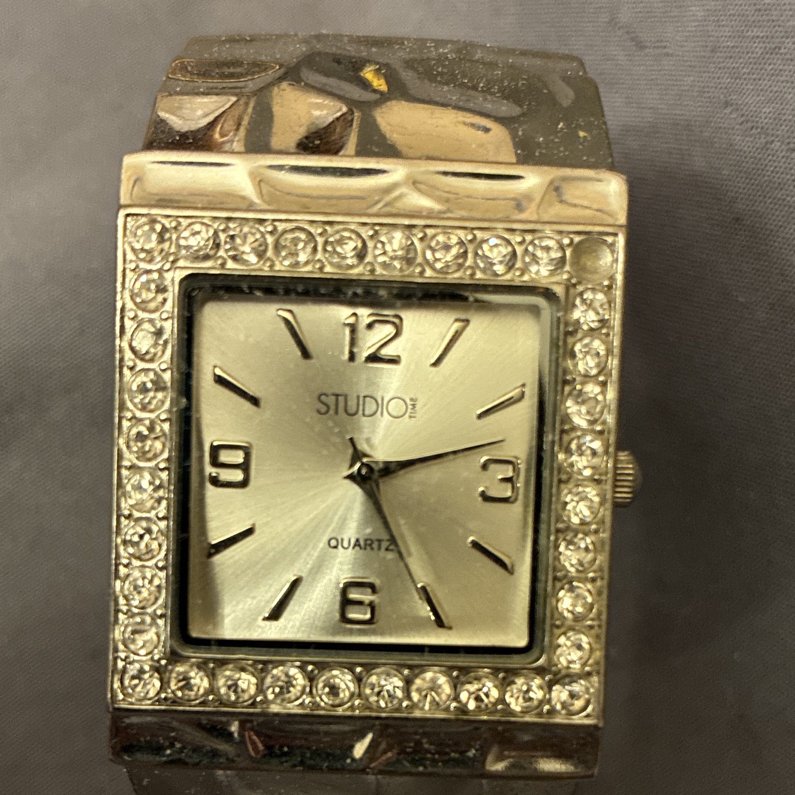 Studio Time Women’s Quartz Analog Silver Tone Bangle Square Watch Rhinestone