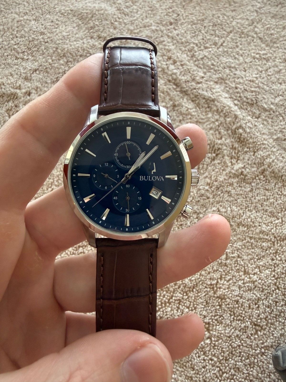 Bulova Sutton Men’s Chronograph Blue Dial Stainless Steel Quartz Watch 96B402