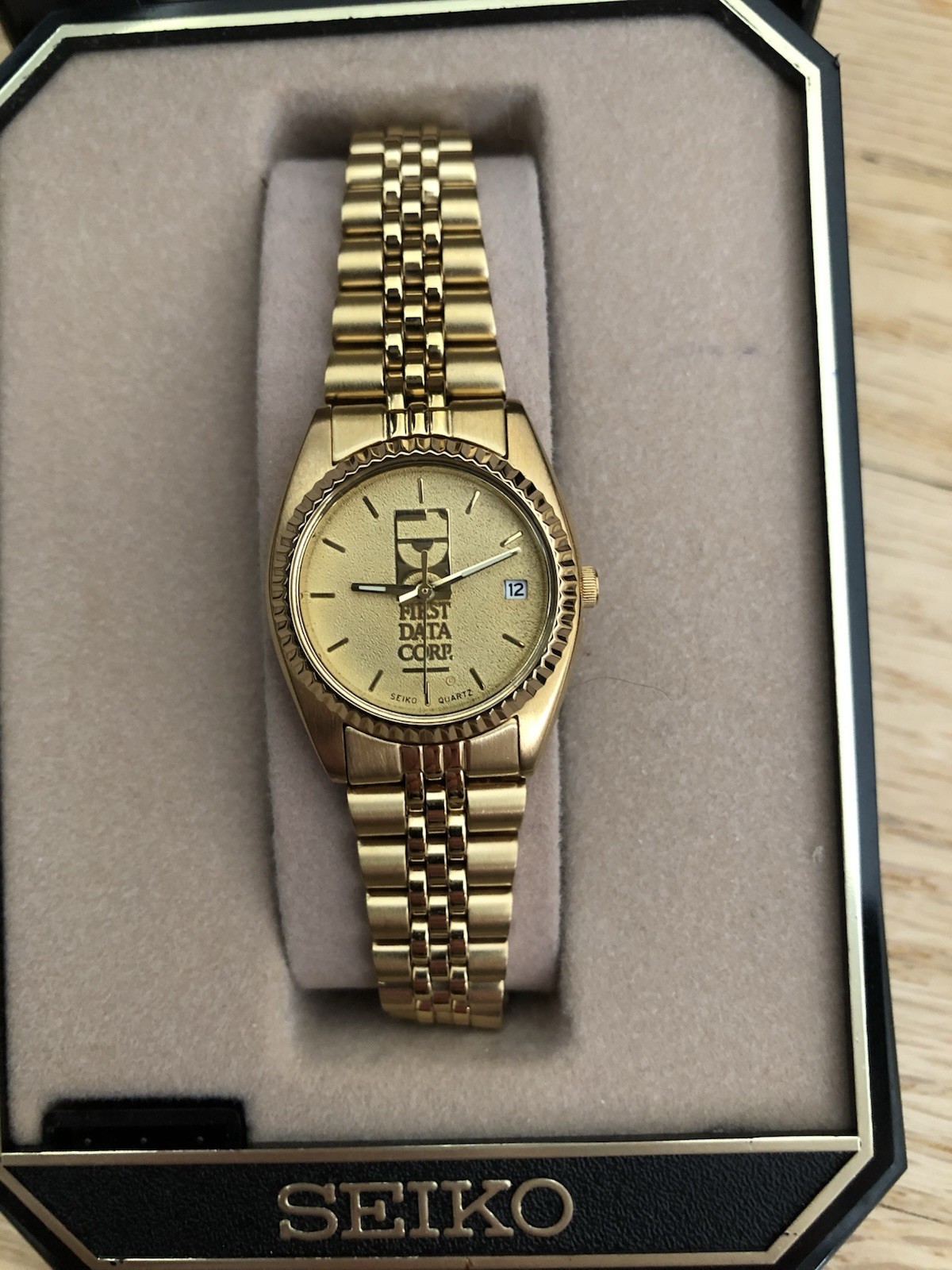 Gold Tone Seiko Bracelet Watch With Anniversary Logo Dial 7N83-0041