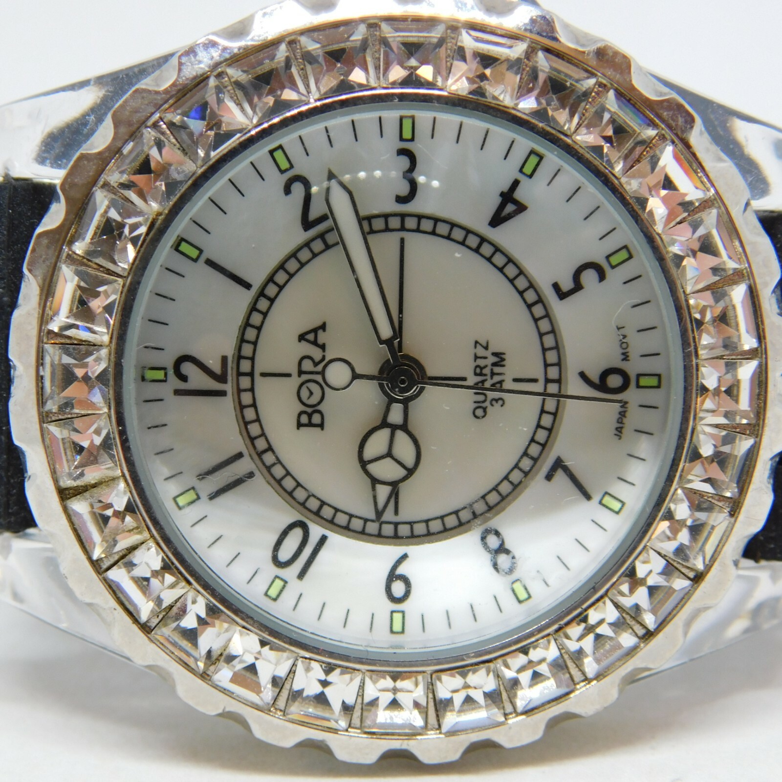 BORA Black-Tone Band Clear Plastic Case Quartz Analog Women’s Watch New Battery