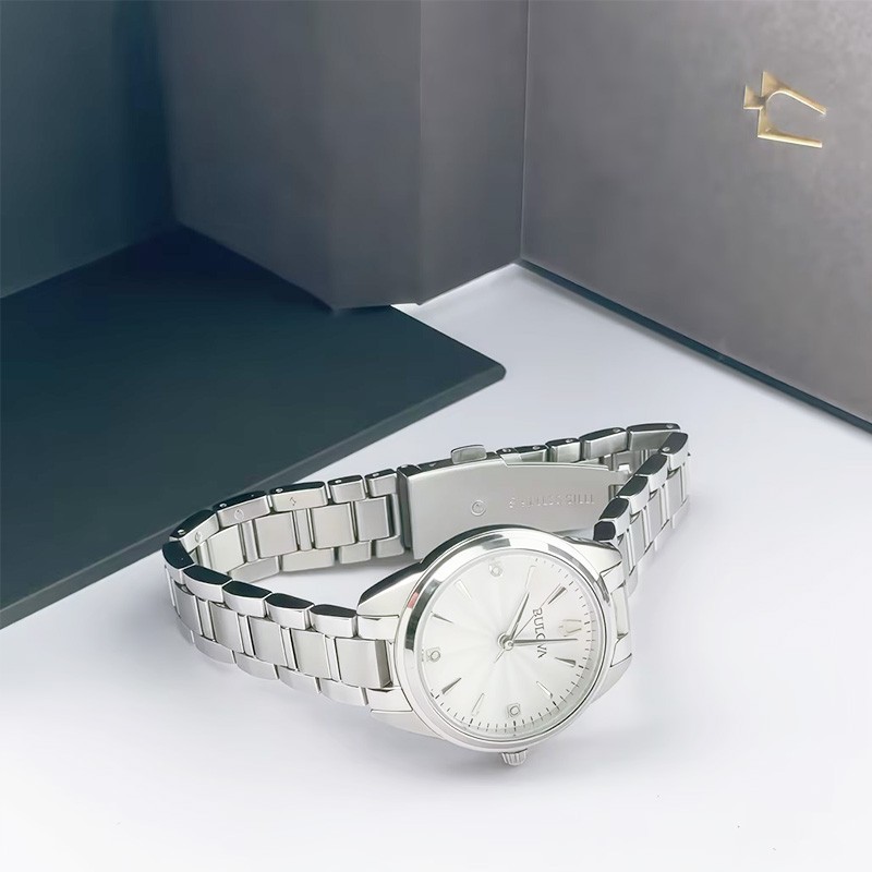 Bulova Sutton 96P219 Quartz Women’s Watch Diamond White Dial Silver Band 28mm