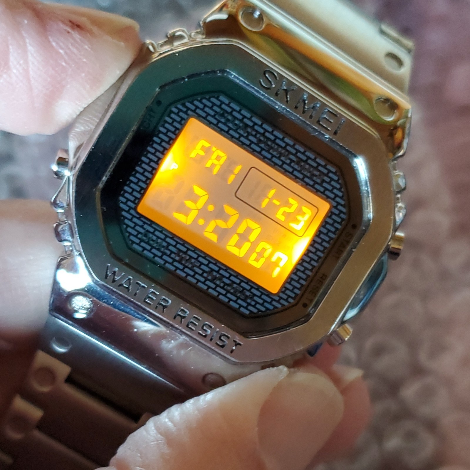 SKMEI Quartz Digital Watch Black/Silver Stainless Steel Band 30M WR-