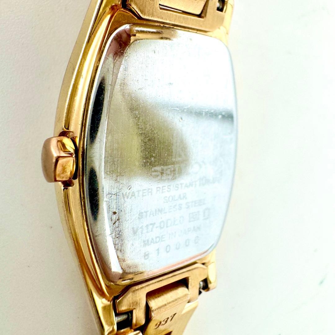 29 [Working Condition] SEIKO LK Lukia Solar Gold Tonneau-shaped Wristwatch