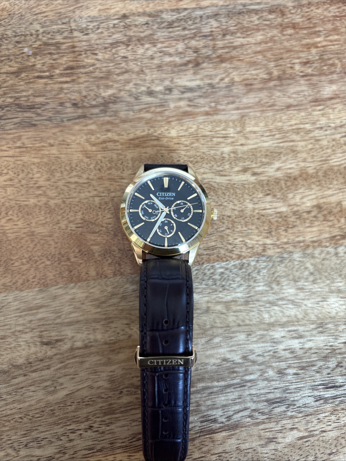 Citizen Men’s Rolan Eco-Drive Gold Tone Stainless Steel Black Dial Brown Strap