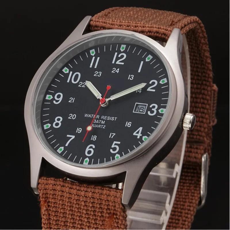 Army Field Watch Gift Men Luminous 24 Hour Nylon Strap Quartz Sport