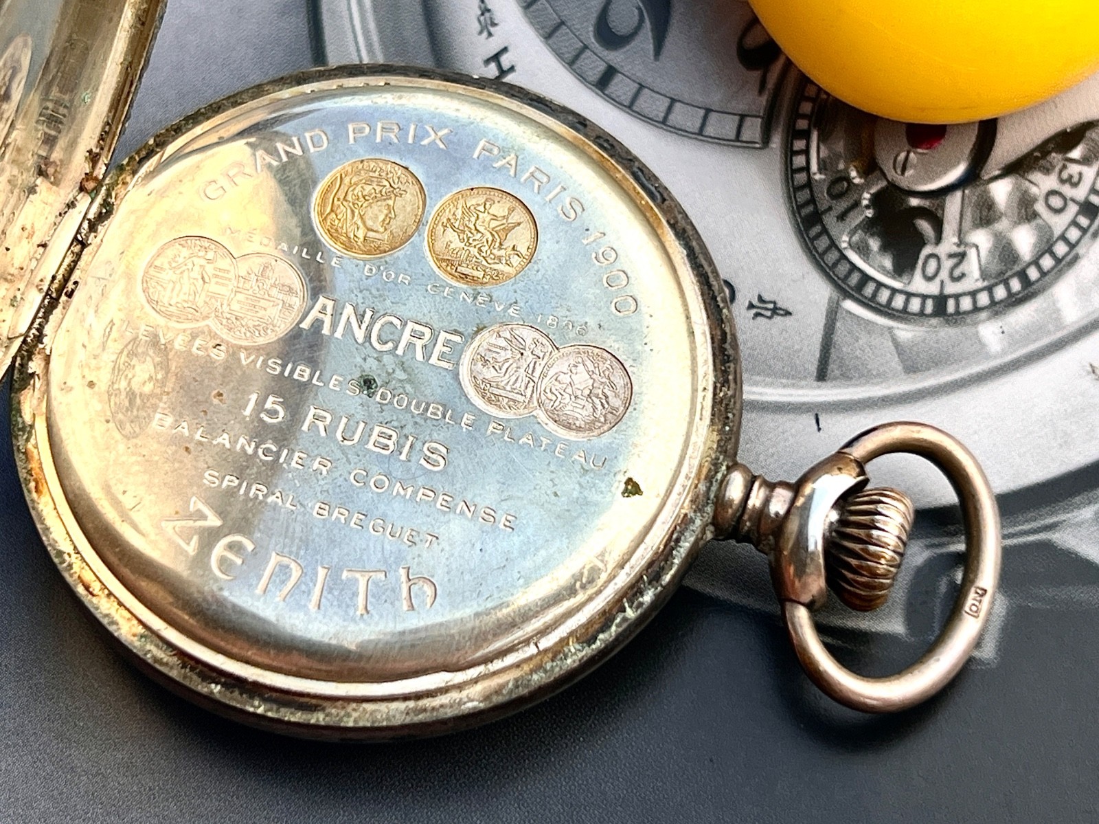 RARE Antique 1920s ZENITH Pocket Watch .800 Silver Grand Prix Paris 1900 Working