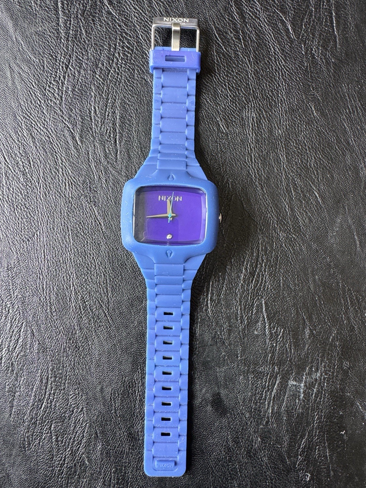 Nixon The Rubber Player Analog Quartz Watch Purple Dial Blue Rubber Strap 100m