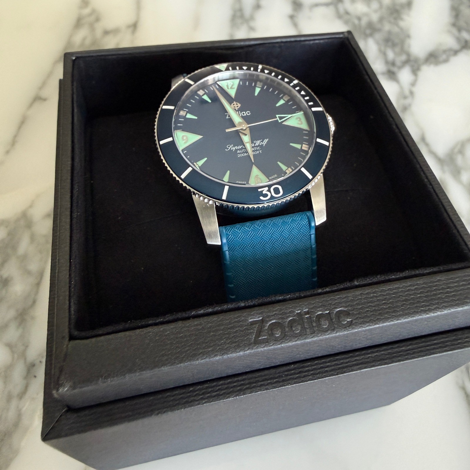 Zodiac Super Sea Wolf Automatic 200M Teal Blue Dial Rubber Strap Watch ZO9217