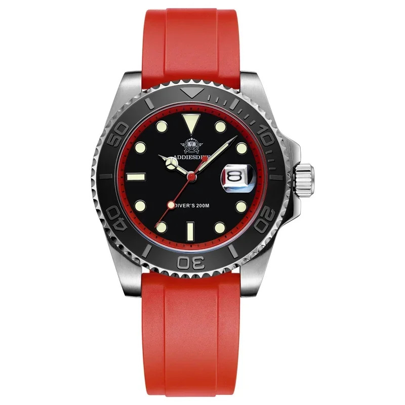 ADDIESDIVE Rubber Silicone Quartz Watch Fashion AD2040 200m Dive Watch