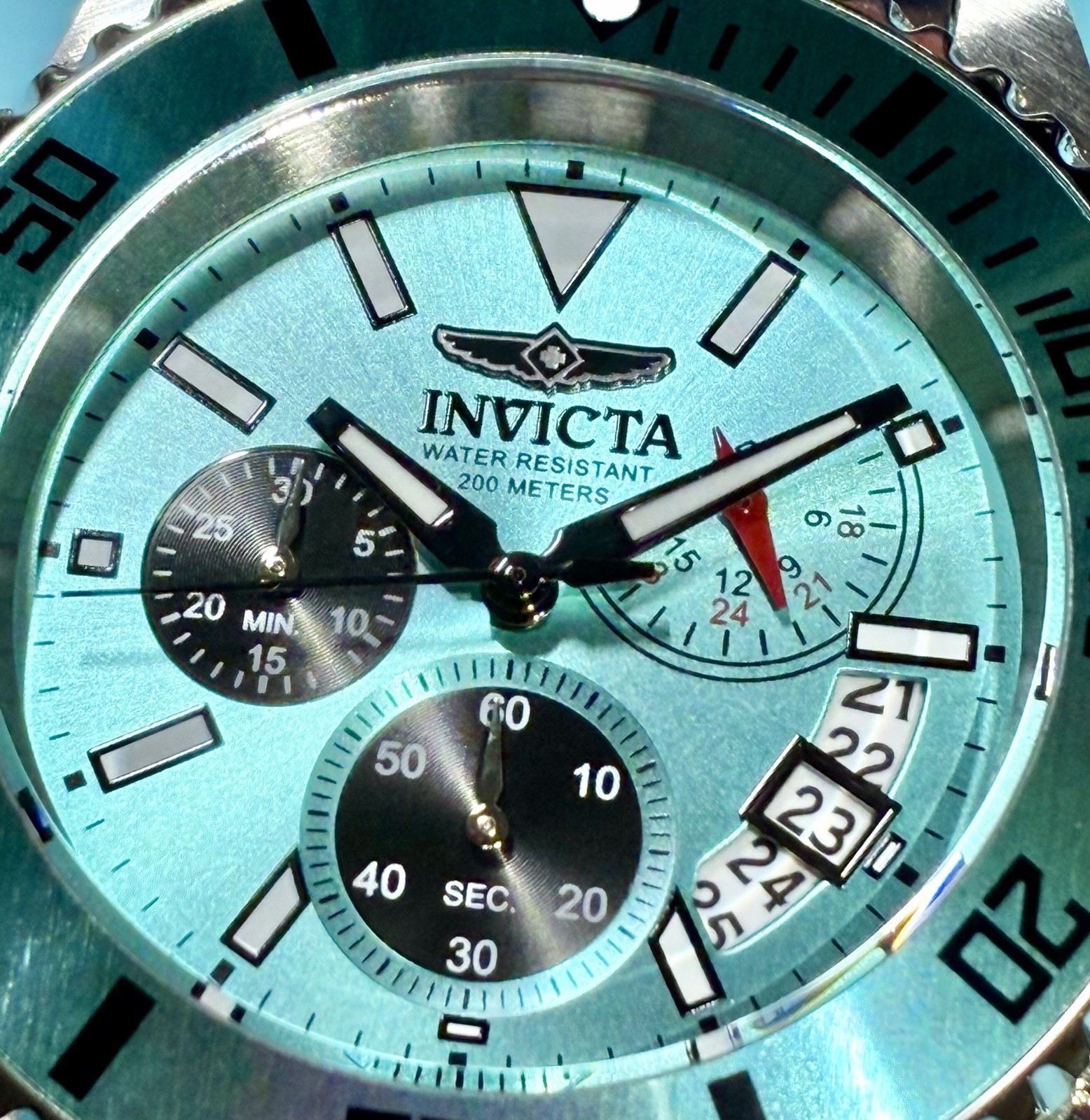 INVICTA PRO DIVER 44MM CHRONOGRAPH DATE TURQUOISE SUNBURST MULTIDIAL WATCH NEW!