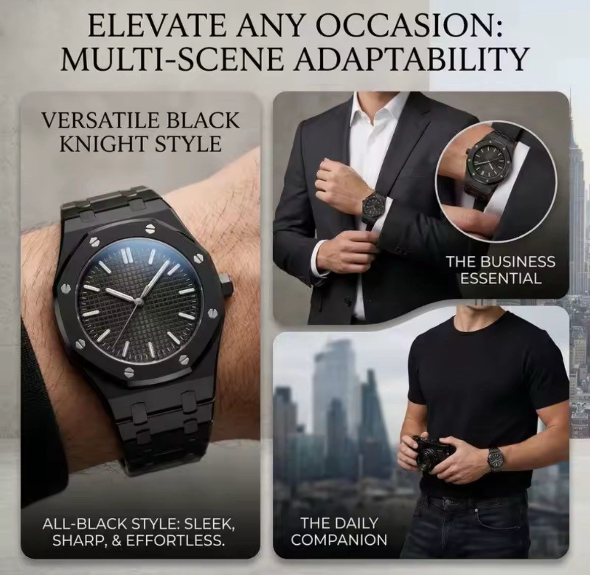 Men’s Analog Wristwatch Black Tapisserie Dial Octagon Bezel Metal Bracelet