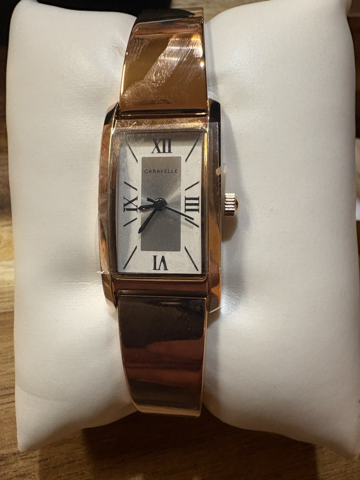 Caravelle Women’s Quartz Analog Rectangular Rose Gold Tone Bracelet Watch w/ Box