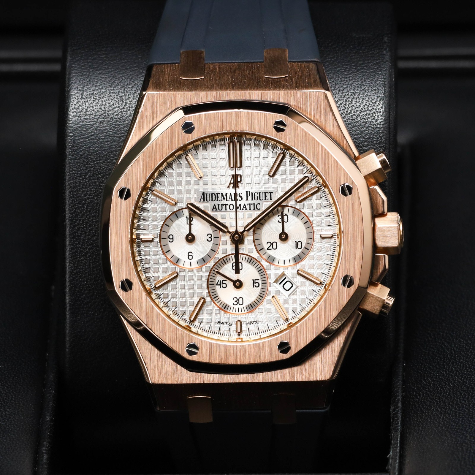 Audemars Piguet Royal Oak 39mm Rose Gold Silver Tapisserie Strap 26320OR